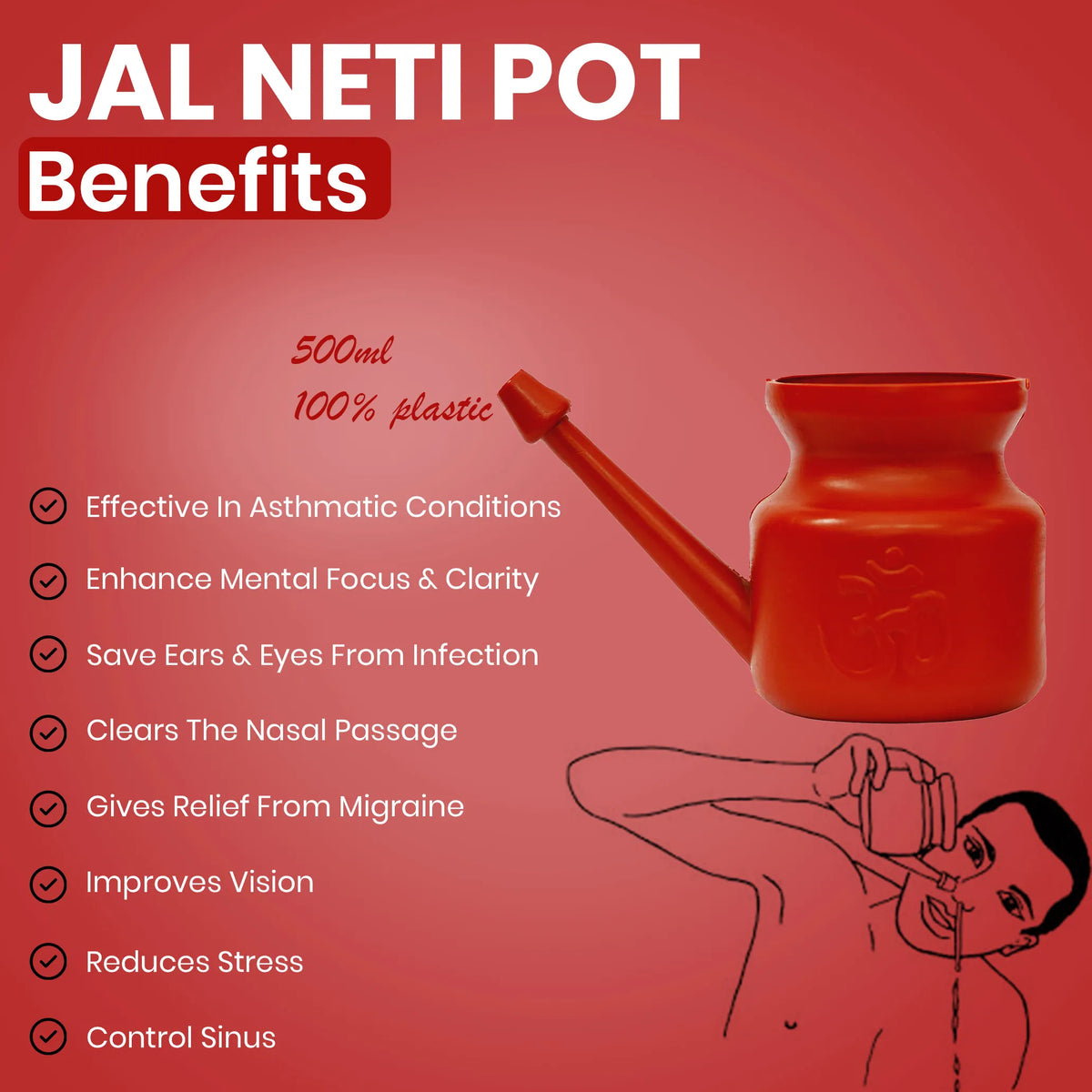 Jal Neti Pot Plastic – Nasal Cleansing Pot for Yoga & Daily Wellness